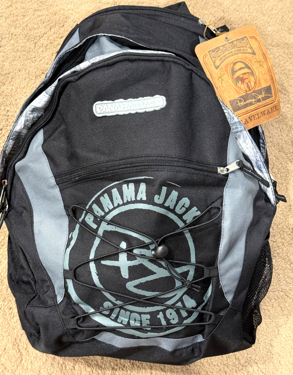 Vintage Panama Jack Backpack 3 Main Compartments Laptop Sleeve Black Gray RARE